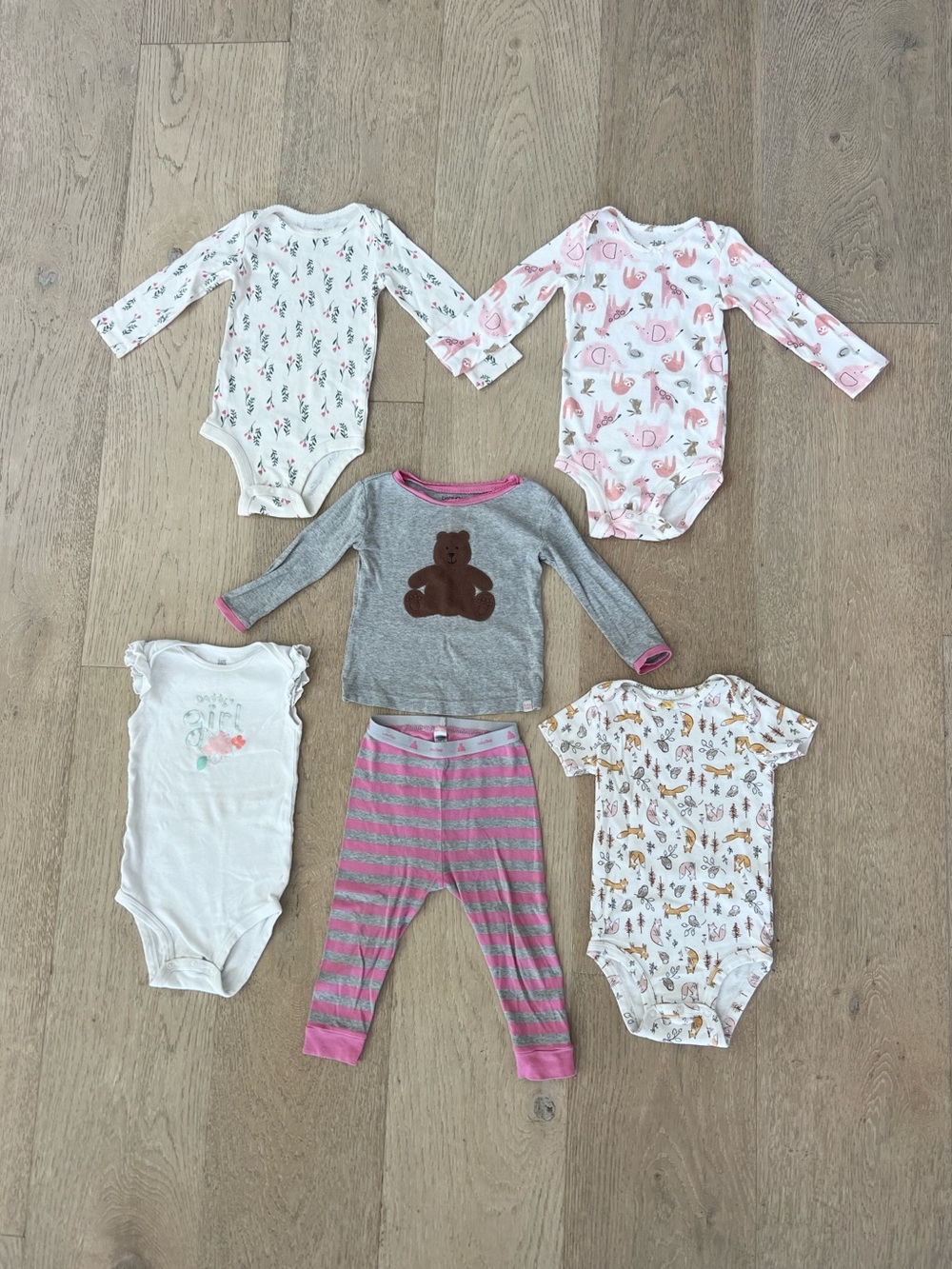 18 Months Baby Girls Multi 6-Piece Bodysuit and Pants Set. Pajamas. Bundle.